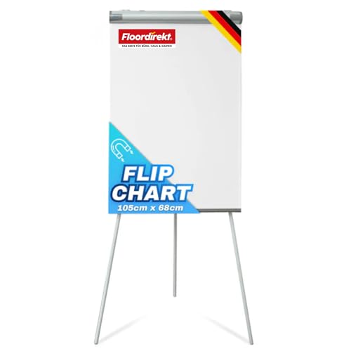 Floordirekt Flipchart mit Dreibein, Blockhalter & Seitenarmen - magnetisch & beschreibbar - freistehend & höhenverstellbar - Whiteboard Tafel Magnettafel - Board mit Ablageschale (Coyote)