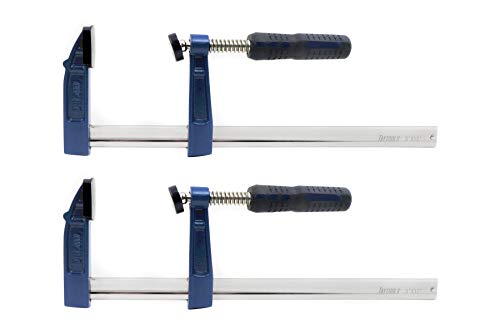 Set Taytools Medium Duty Adjustable Bar Clamps, German F Style, 3-1/2 Inch Throat Depth, Profiled Serrated Rail, Soft Grip Handle. Maximum Clamping Force 600 Pounds (2, 12 inch)