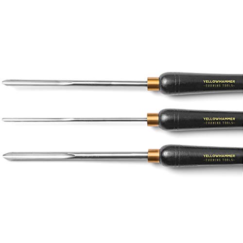 Yellowhammer Turning Tools Essentials 3 Piece Bowl Gouge Set Includes 1/4 Flute, 3/8 Flute, and 1/2 Flute Featuring Beech Handles, Brass Ferrules and High Speed Steel Blades
