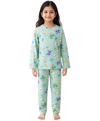 Image of Anthrilo Pure Cotton Printed Pyjama Set for Girls | Sleepwear | Night Suit, Night Wear | Long Sleeves T-Shirt & Pyjama | Regular Wear | 0-14 Years