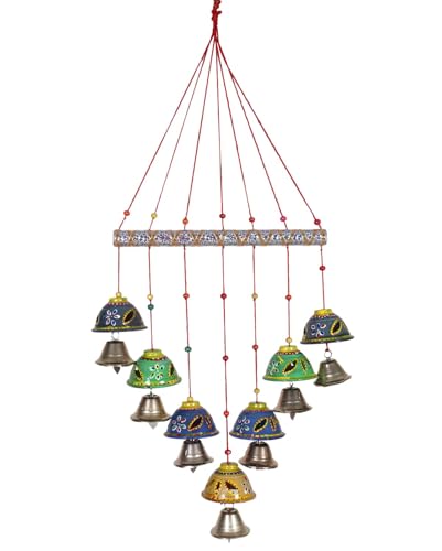 Image of Bindian Handcrafted Rajasthani Wind Chime with Bells, Multicolour, 72x23 cm, Traditional Wall Hanging for Home, Garden & Balcony (Bell Wind Chime-2)