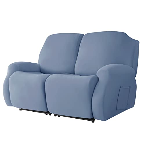 Housse de canapé 2 places bleu en jacquard extensible pour fauteuil relax - 2