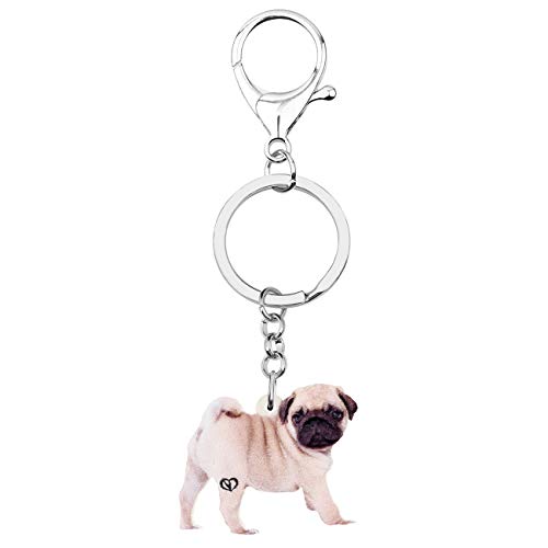 DUOWEI Cute Mops Hund Schlüsselanhänger Acryl Haustiere Schlüsselring Handtasche Dekoration für Frauen Mädchen Charme Geschenke (Beige)
