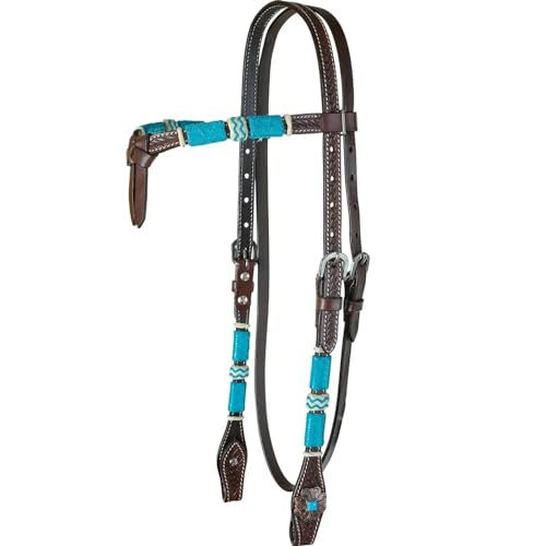 Circle Y Turquoise Round Up Futurity Durable Versatile Western Horse Size Double Leather Ply Browband Headstall with Adjustable Strap | 36