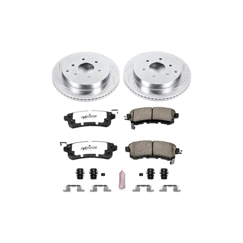 Image of PowerStop Rear Brake Kit For Infiniti QX56 2011-13 |QX80 2014-24 |Nissan Armada 2017-24 - Truck & Tow Carbon Fiber Ceramic Brake Pads + Drilled & Slotted Rotors Upgrade, K6323-36