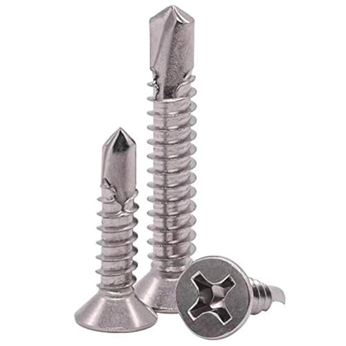 Vis autoforeuses à tête plate 410 en acier inoxydable pour tôle Tek cruciforme | Lot de 50