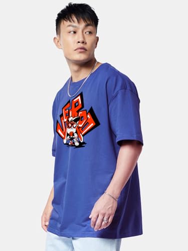 Image of Veirdo Pure Cotton Half Sleeve Round Neck Oversized Fit Graphic Print Royal Blue, Lilac & White T-Shirt Men /Boys (Available in from S to 2XL)