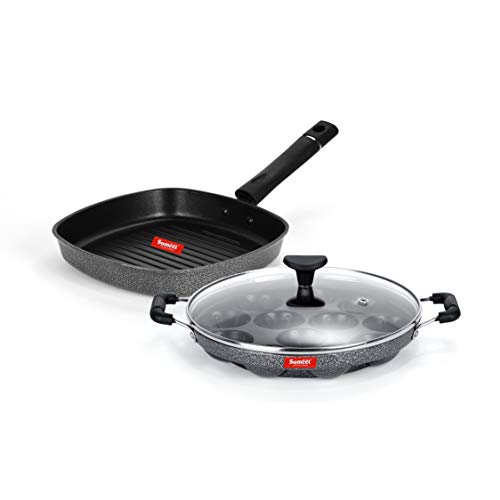 Image of Sumeet NonStick Cookware Set (Appam Patra with Glass Lid - 12 Cavity Grill Pan-22cm Dia)