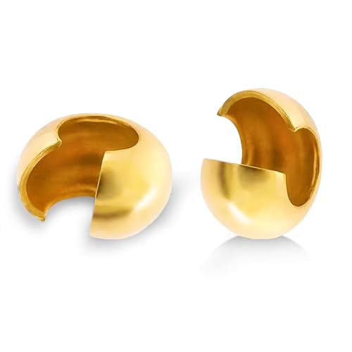 100pcs Crimp Beads for Jewelry Making - 18K Gold Crimp Bead Covers Half Round Open Crimp Bead Knot Covers 4mm (0.16 Inch) Beads Gold Plated Brass for Jewelry Craft Making