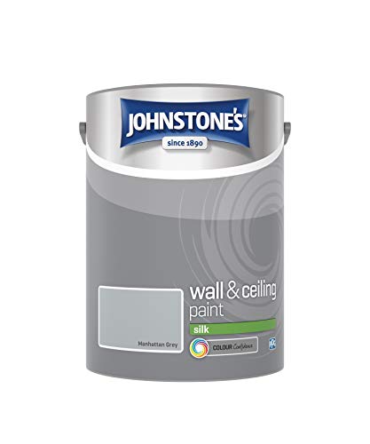 Johnstones Wall and Ceiling Paint Manhattan Grey Silk Finish Emulsion Paint Fantastic Coverage Easy to Apply Dry in 1 2 Hours 12 M2 per Litre 5 L