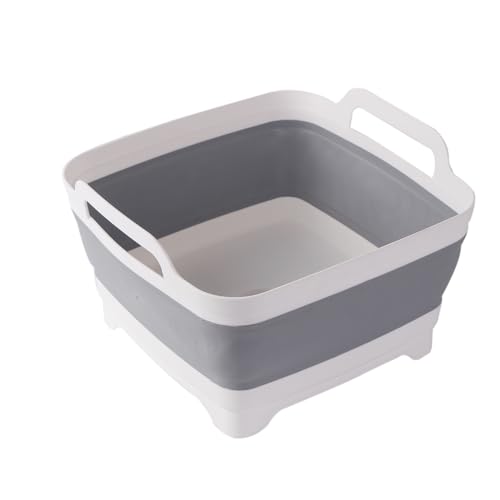Image of ddLUCK Dish Basin Collapsible with Drain Plug Carry Handles for 9L large Capacity, Washing Basin, Collapsible Dish Tub for RV Sink, Vegetable, Fruit, Food Sink Strainer Dish Washing Tub - Gray