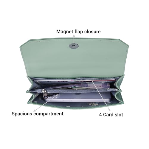 Image of Mochi Women Green Faux Leather Casual Clutch with Premium Metal Logo (95-134)