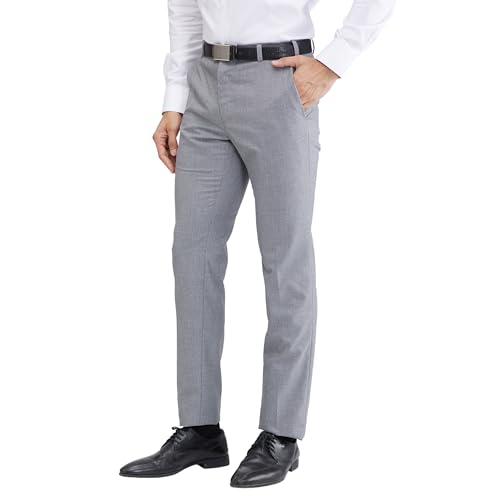 Image of Raymond Men Slim Fit Structure Pattern Polyester Blend Flat Front Formal Trouser