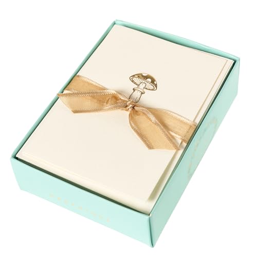 Image of Graphique Mushroom Cards, Pack of 10 Cards with Envelopes, All Occasion Greetings, Blank Inside, Gold Foil Embossing, La Petite Press Collection Boxed Set, 3.25 inch x 4.75 inch
