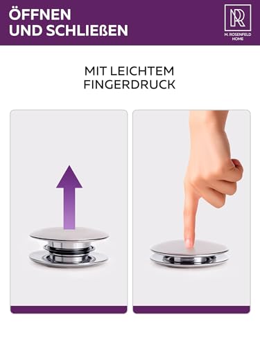 M. ROSENFELD HOME Ablaufgarnitur Waschbecken mit Überlauf 1 1/4\ – Push Open Pop Up Ablaufventil für Waschtisch, Waschbeckenablauf & Abflussgarnitur, Waschbecken Zubehör