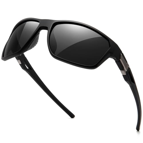 SUNGAIT Polarized Wrap Around Sports Sunglasses Men Classic Square Style for Driving Running Fishing (Matte Black Frame/Gray Lens)