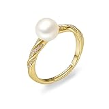 Ladywowu Freshwater Pearl Ring, 18K Gold Adjustable Rings for Women, Vintage Pearl Engagement Ring, Dainty Cocktail Jewelry for Women