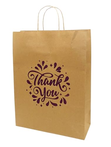 RanGit Bhumi - Thank You Gift Bags - 25pcs Large Brown Paper Bags, 12x16x5 inch Return Gifting, Party Favor Large Paper Carry Bags, Gift Covers Eco Friendly Disposable (25)