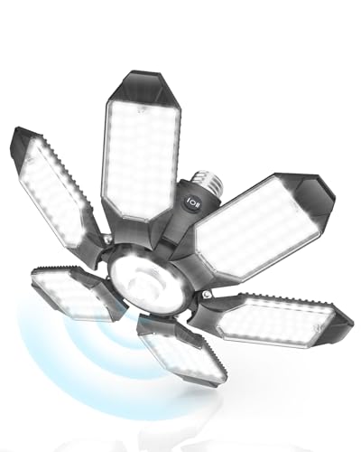 BRAINIAC Motion Sensor Garage Light with 3 Switch Modes, E26/E27 Screw in Garage Lights Ceiling LED...