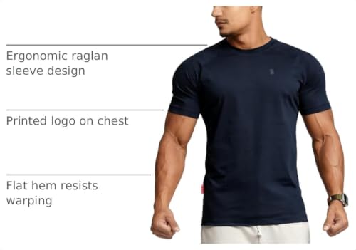 Image of Men's Cotton Short Sleeve Raglan Crew Neck Gym Workout Athletic Tee