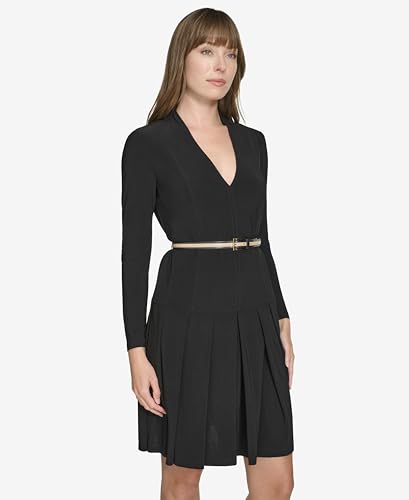 Tommy Hilfiger Women's Solid Jersey Belted Seamed Fit and Flare Dress3