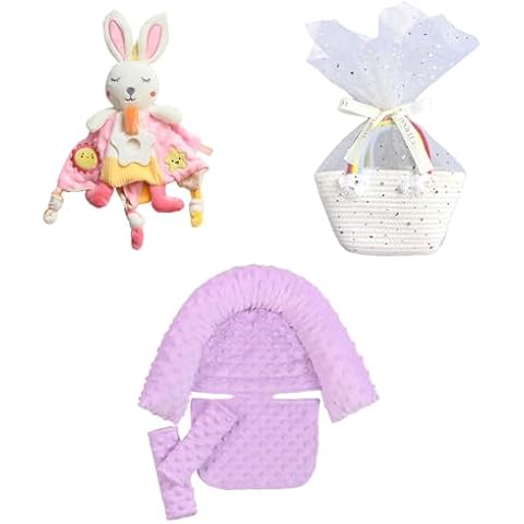 Baby Infant Head and Neck Support Pillow with Seat Belt for Car Seat.Baby Taggies Blanket and Empty Decorative Gift Chest Box for Nursery. Cover