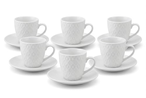 l&j Juego de 6 tazas de café con platillo de colores, juego de tazas de café expreso de porcelana con mango, lavables en lavavajillas, reutilizables vasos para capuchino, leche y té