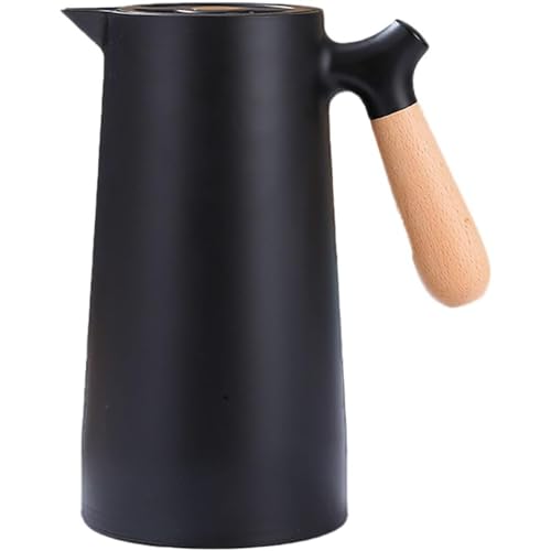 Juxkov 保温ポット サーモジャグ 卓上ポット 保温保冷 魔法瓶 保温? テーブル 紅茶 コーヒー ティー 麦茶 お茶 断熱 大容量 おしゃれ ウッドハンドル 洗いやすい 広口 家庭用 (まほうびん ポット ブラック1000ML)