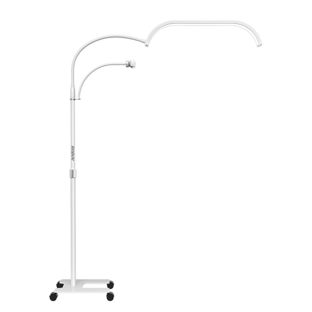 Andoer Półksiężyc LED, lampa stojąca 3200 K - 5600 K, ściemniana lampa wideo LED, lampa do rzęs, linka 1,8 m, stojak na telefon, pilot zdalnego sterowania, do salonu piękności, makijażu, YouTube