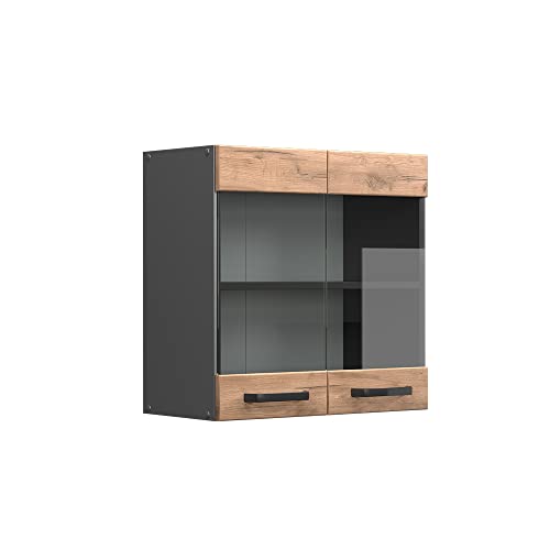 Vicco Armoire en Verre R-Line, Chêne de Force doré, 60cm, pour Une Combinaison Libre au Sein de systèmes de Cuisine modulaires