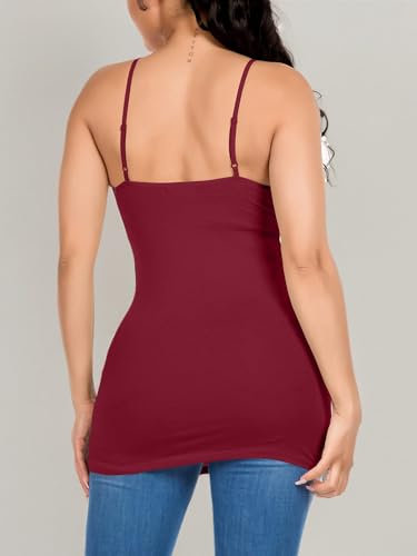 Image of Long Cotton Camisole Tank Tops for Women | Basic Braless Layering Tops with Adjustable Spaghetti Straps