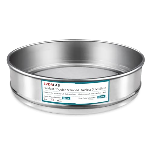 304 Stainless Steel Mesh Lab Sieve, 60 Mesh (0.3mm) Aperture Test Sieve, 7.9Inch(20cm) Diameter Economy Standard Analysis Sample Test Sieves for Industrial Laboratory Homes