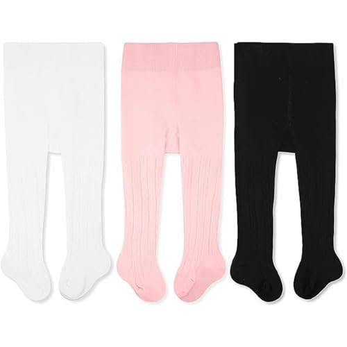 Image of CozyWay Baby Tights - Baby Girl and Boy Leggins Cable Knit Comfy Cotton Infant 0-3 Months Multicolor - 3 Pack
