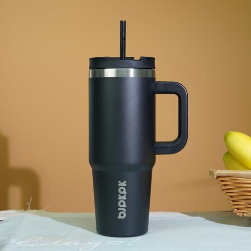 Image of BJPKPK 40 oz Tumbler With Handle Insulated Tumblers With Lid And Straw Stainless Steel Thermal Cup,Black