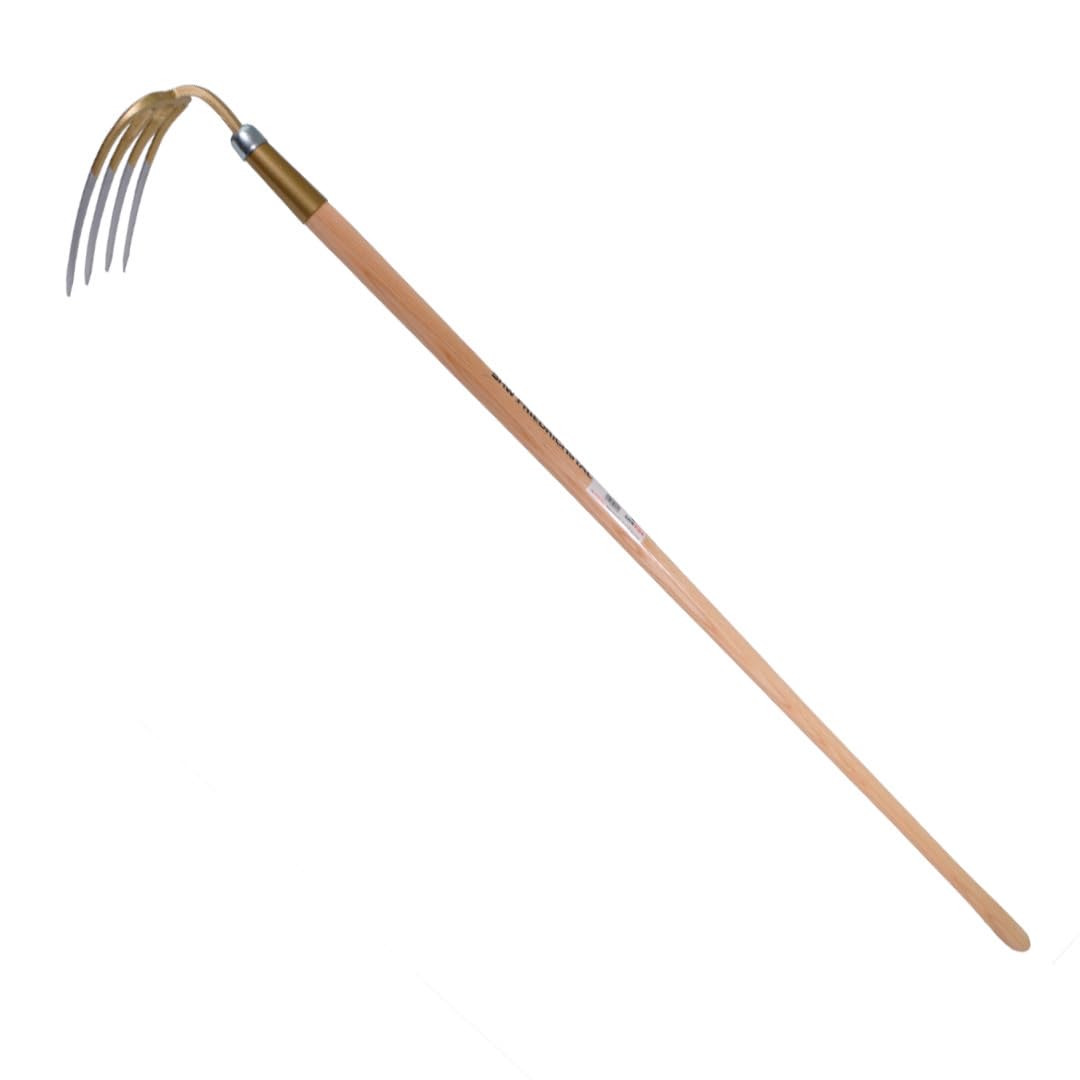 SHW-FIRE 4 puntas de estiércol de 135 cm de mango de madera de fresno para aflojar y ventilar suelos, cosecha u otros trabajos de jardinería