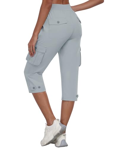 MoFiz Cargo Capris for Women Lightweight Hiking Pants Stretch Elastic