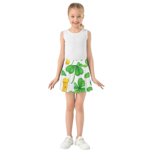 Athletic Shorts for Girls Skorts Green Clover Yellow Horseshoes White Kids Tennis Skirts Preppy Butterfly Skirt 3t3