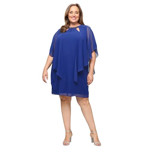 Image of S.L. Fashions Women's Capelet Cascade Sleeve Dress with Beaded Cutout Neckline, Special Occasion Dress