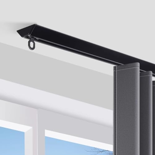 SRNSAEB 6ft 10ft 12ft 16ft 18ft 20ft 26ft 30ft 33ft Curtain Tracks Rail Ceiling Mount, Aluminum Room Divider Curtain Track System with Roller Hooks, Drape Rails Rods for Balcony(Black,7ft/2.1m)