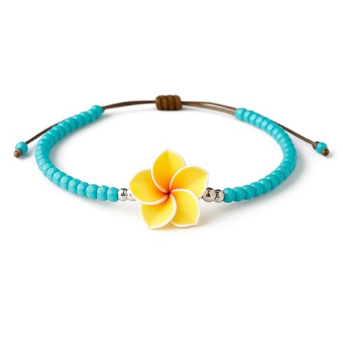 TILUNAMI Handmade Boho Beaded Anklet for Women, Adjustable Unique Bohemian Turquoise Gemstone Hawaiian Beach Anklets, Waterproof Flower Foot Jewelry, Ankle Bracelet, Gift Set with Box & Ribbon