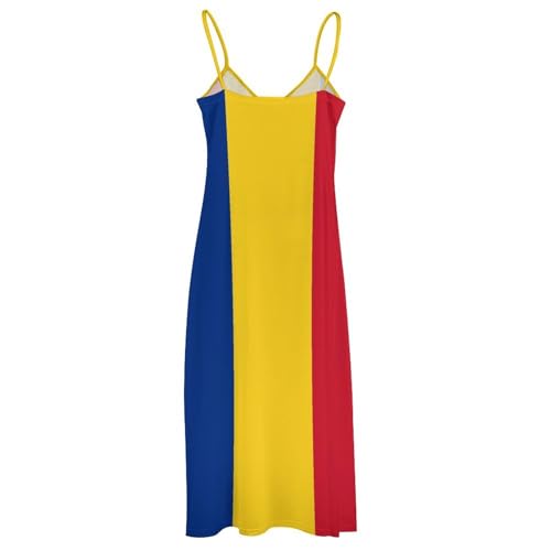 Robe imprimé rayures jaune style drapeau roumain pour un look maxi chic