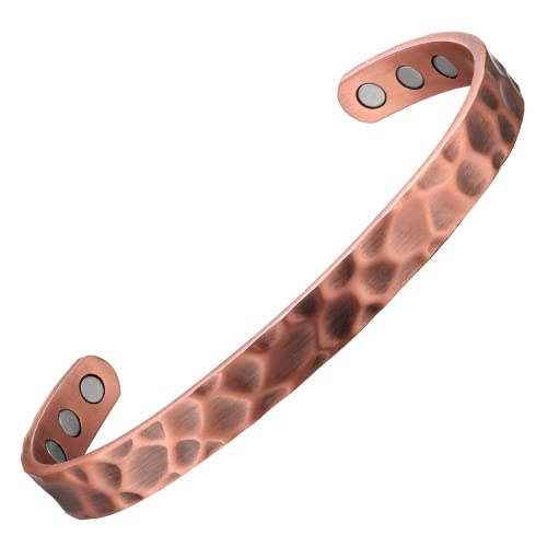Magenergy Magnetic Hammered Copper Bracelet For Men And Women,Pure Copper Bangle With 3500 Gauss Magnets,6.8" Adjustable Copper Cuff Jewelry Gift #TOP6