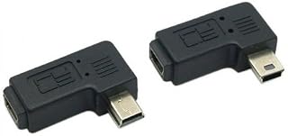 cablecc 2pcs 90 Degree Left & Right Angled Mini USB 5 Pin Male to Female Extension Adapter