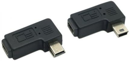 cablecc 2pcs 90 Degree Left & Right Angled Mini USB 5 Pin Male to Female Extension Adapter