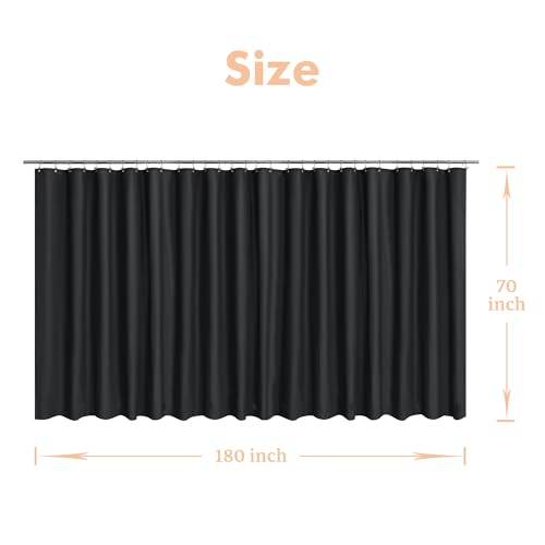 Image of Mrs Awesome Black Clawfoot Tub Shower Curtain or Liner with 12 Magnets - Free 36 Hooks Included, Waterproof PEVA, 180 inch x 70 inch, Black