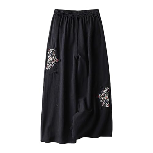 Pantalones palazzo cómodos contra el calor de algodón ligero bordado