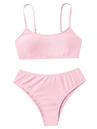 Image of SHENHE Girl's 2 Piece O Ring Bikini High Waisted Spaghetti Strap Cute Swimsuit Bathing Suit