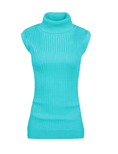 Image of v28 Women Sleeveless High Neck Turtleneck Stretchable Knit Sweater Top
