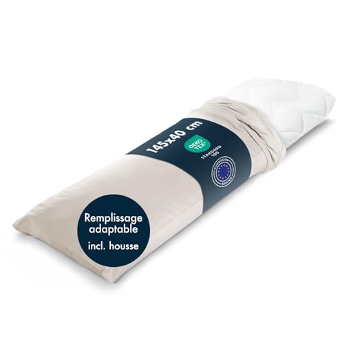Blumtal Traversin 40 x 145 cm - Oreiller rectangulaire certifié Oeko-TEX - Polochon matelassé avec Rembourrage Adaptable - Boudin de lit avec Housse...