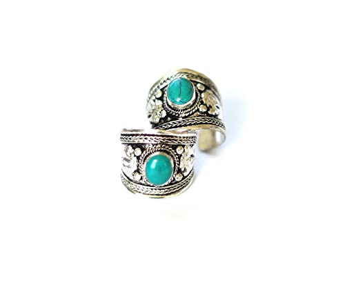 Boho Style Blue Stabilized-Turquoise Adjustable Cuff Ring | Stainless Steel Jewelry from Nepal3